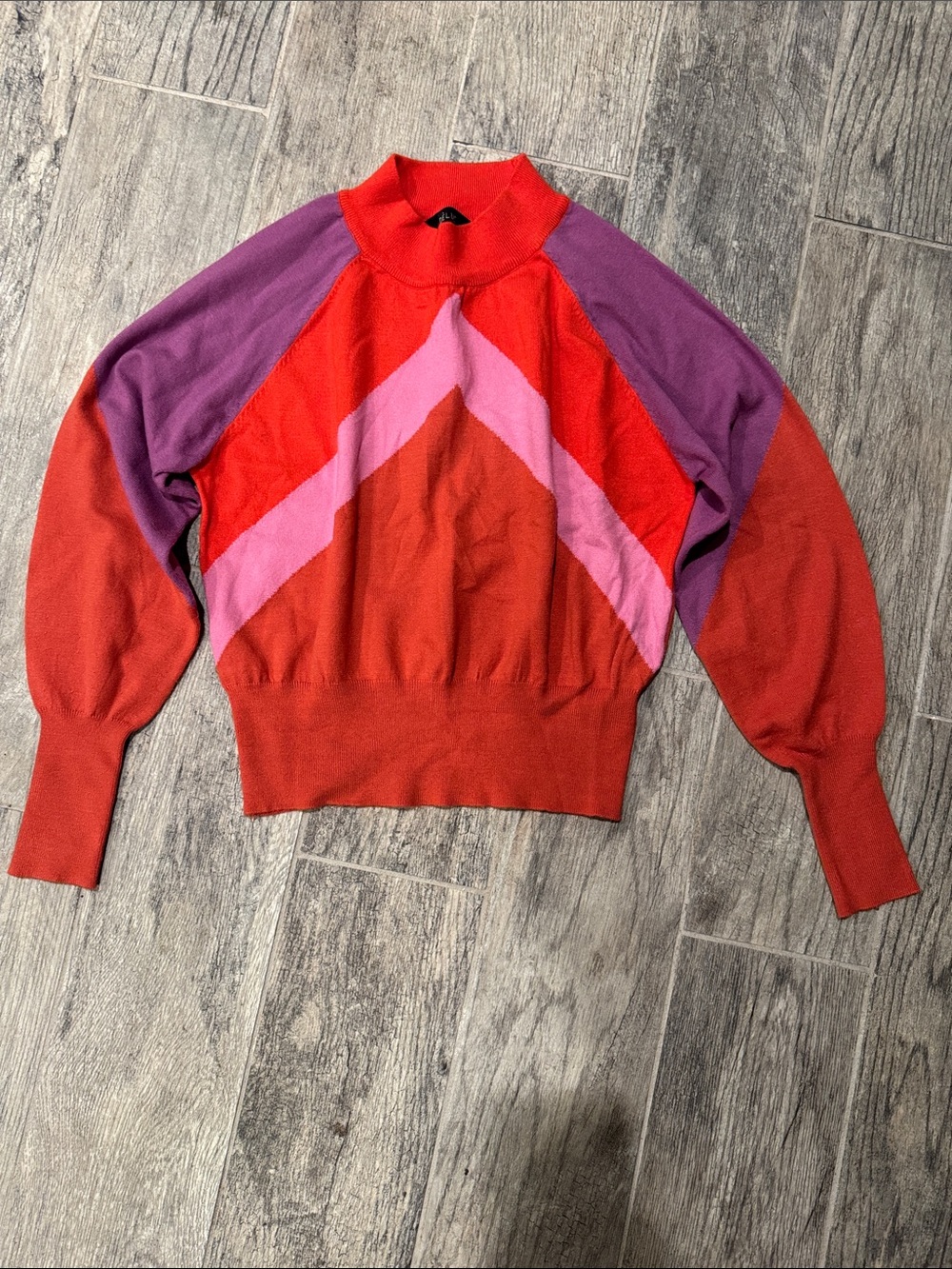 Deluc Colorblock Cowl Neck Sweater - Red, Pink & Purple